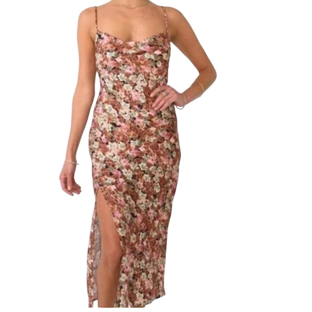 RESA Madison Slip Dress in Brixton Floral Print Size S Brown Green Pink